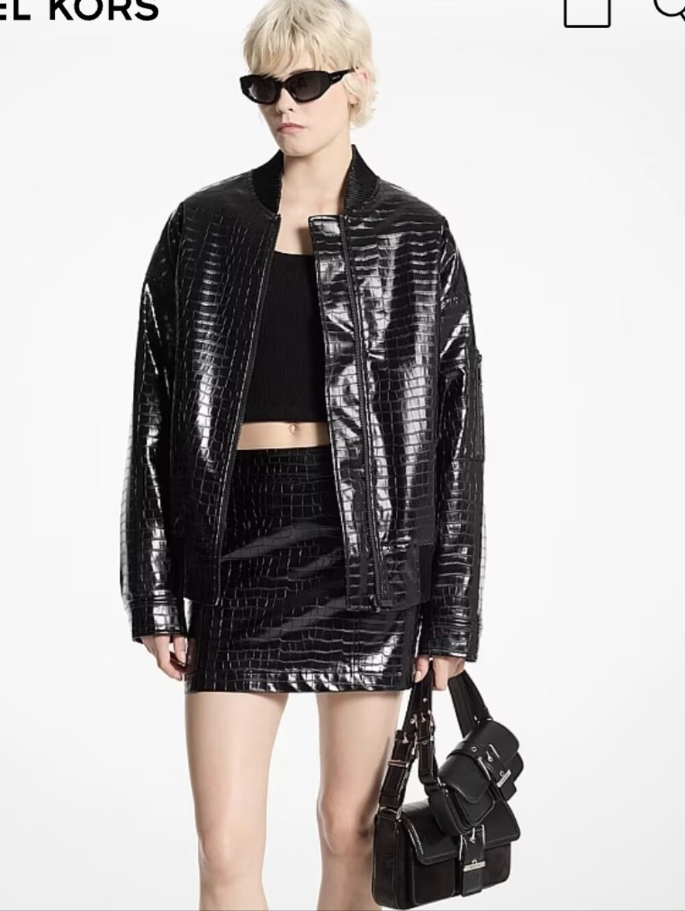 NWT MICHAEL KORS Crocodile Embossed Bomber Jacket Small Vegan Leather